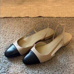 Marc Fisher Dela Two-Tone Beige and Black Slingback Flats